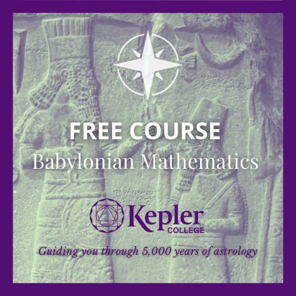 Babylonian relief sculpture and cuneiform tablet, compass symbol, Kepler college logo and tagline guiding you through 5,000 years of astrology