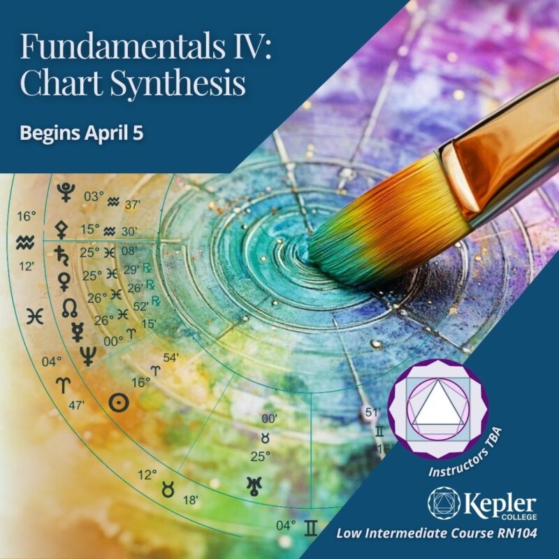 Paint brush swirling rainbow mix colors of paint together, astrology chart, Kepler College logo