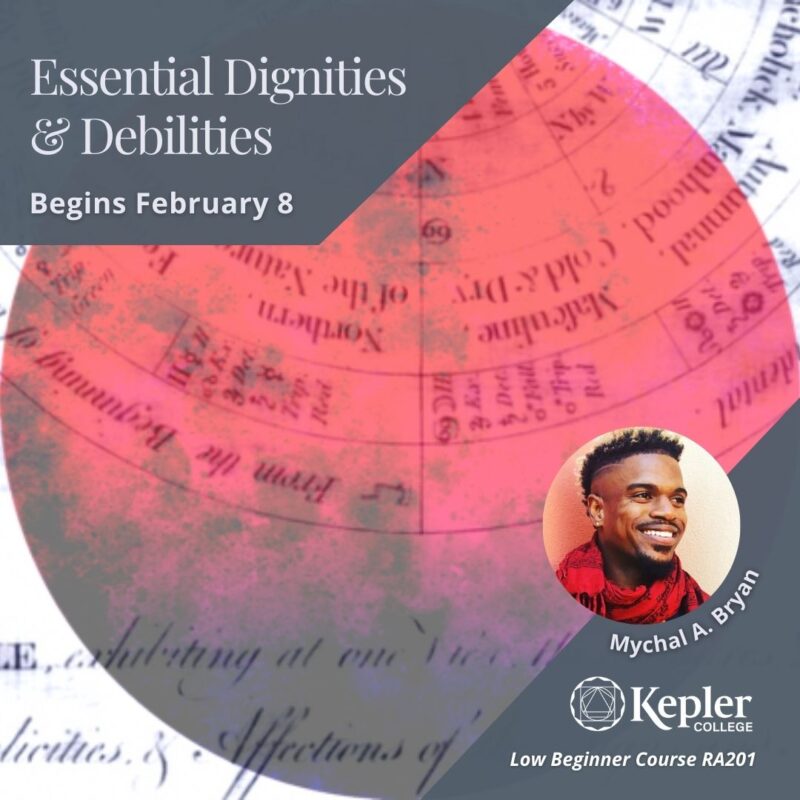 Large painted red sphere with dramatic shading, vintage 18th century circular planetary dignity table by Sibley, script handwriting, portrait of Mychal A. Bryan, Kepler College logo