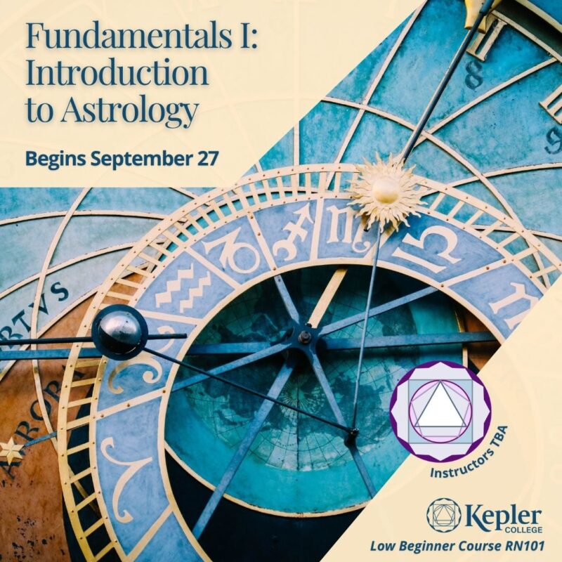 Famous Belgian clock face with zodiac glyphs, Kepler College logo